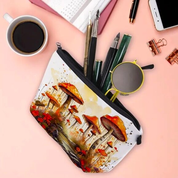 Cosmetic Bag Makeup Mushroom Clutch Pouch Travel Storage Hippie Wonderland NEW - Picture 2 of 3